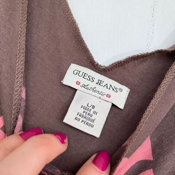 Guess Y2K Vintage Cotton Tee Tank Art Deco Graphic Rhinestone Embellished - LG - Picture 4 of 9